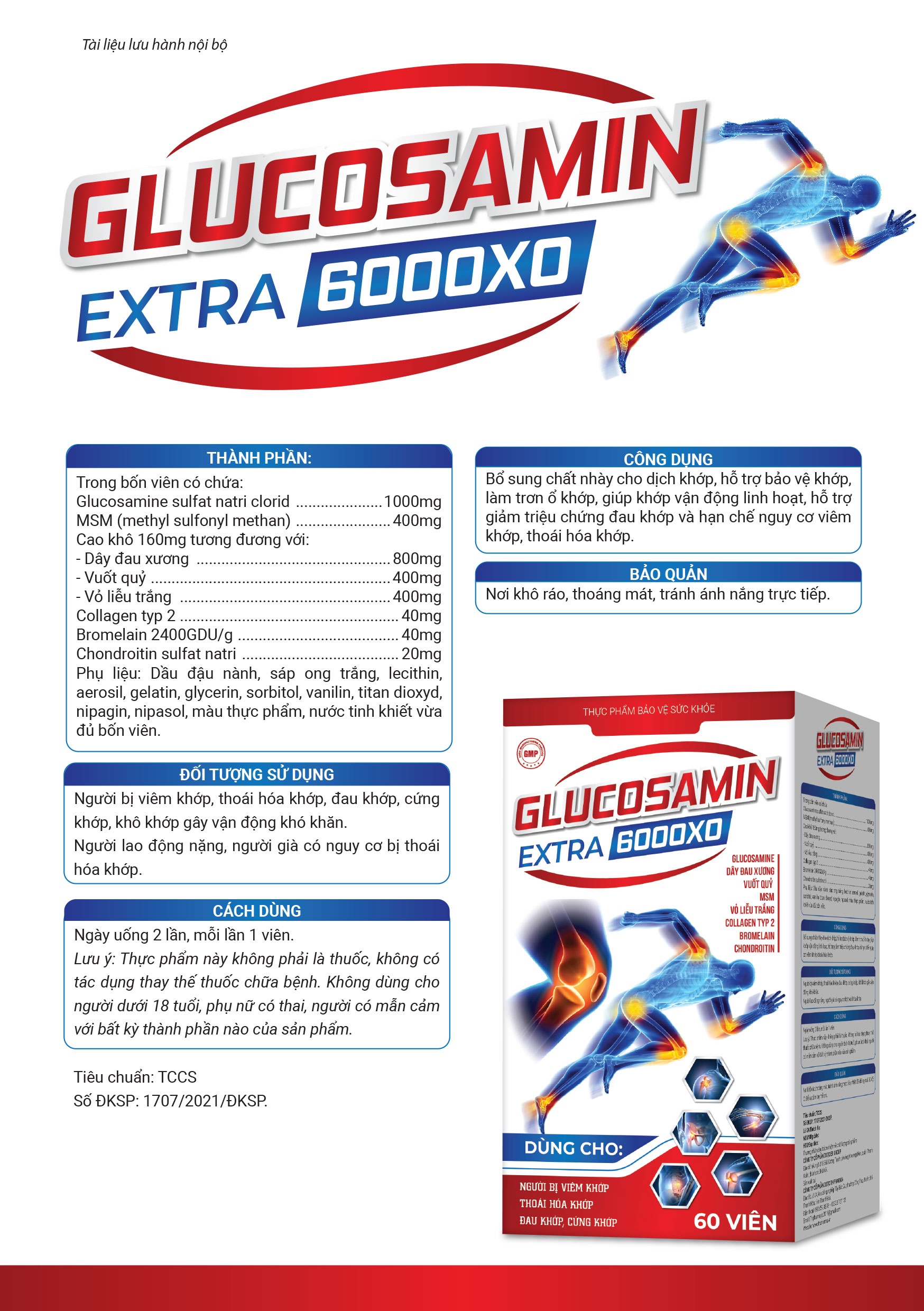 Glucosanin Extra 6000XO  Hộp 1 lọ 60 viên